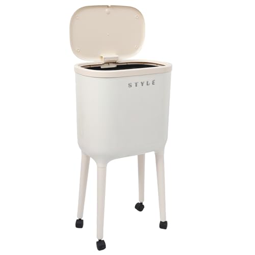 XPIY 4 Gallon Trash Can with Wheels and Lid, Modern Narrow Garbage Can with Raised Legs, Space-Saving Rolling Dog-Proof Trash Bin for Bathroom, Kitchen, Bedroom, Office (1, White-1) - color: White-1