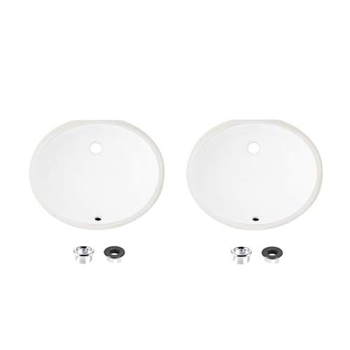 Stylish Oval Bathroom Sink 19 1/2 x 16 Inch Ceramic Porcelain Undermount Bathroom Sinks Enamel Glaze Finish Smooth and Stain Resistant Surface with Chrome and Matte Black Overflows, Pack of 2, P-206-2 - style: 19.5 Inches Oval