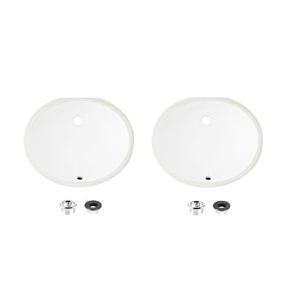 Stylish Oval Bathroom Sink 19 1/2 x 16 Inch Ceramic Porcelain Undermount Bathroom Sinks Enamel Glaze Finish Smooth and Stain Resistant Surface with Chrome and Matte Black Overflows, Pack of 2, P-206-2 - style: 19.5 Inches Oval