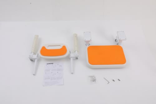 14 Inch Wall Mounted Folding Shower Chair w/Backrest,Height Adjustable | Folding Shower Chair Bathing Adjustable 5-Height Seat Non-Slip Double Leg Design Orange Bathroom Safety Seniors Adults