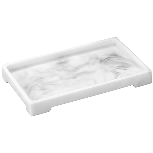 Luxspire Marble Tray for Soap Dispenser Perfume Jewelry, M, Marble White | 10 x 6 inch, non-slip waterproof resin, easy wipe clean, fits bath kitchen vanity, holds jewelry toiletries soap - color: B - White Marble, style: Medium