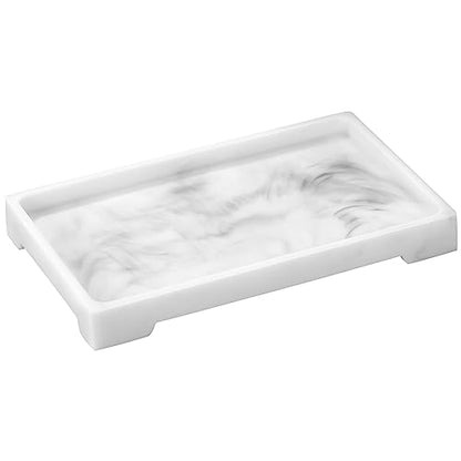 Luxspire Marble Tray for Soap Dispenser Perfume Jewelry, M, Marble White | 10 x 6 inch, non-slip waterproof resin, easy wipe clean, fits bath kitchen vanity, holds jewelry toiletries soap - color: B - White Marble, style: Medium