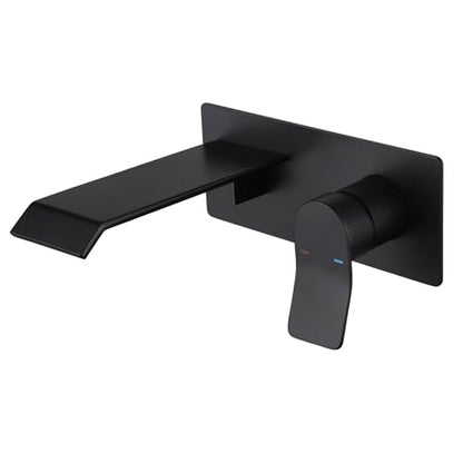 Bathroom Faucets Wall Mount Waterfall Faucet Single Handle Vessel Sink Faucet with Brass Rough-in Valve Storage Countertop Holder for Lavatory Vanity Washroom Basin Wall Tap Matte Black