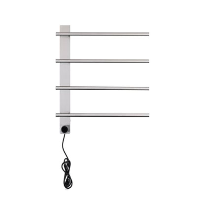 VJASS Electric Heated Towel Warmer with Timer, Wall Mounted Stainless Steel Towel Rack, 4-Bar Fast Heating Towel Drying Rack for Bathroom, Hardwired/Plug-in Options (Brushed Chrome) - color: Brushed Chrome