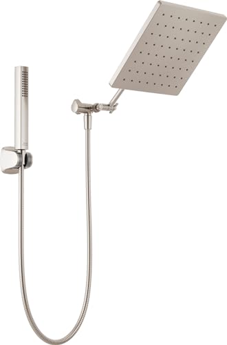 Delta Faucet 10-inch Raincan Shower Head and Hand Held Shower Combo, Brushed Nickel Square Shower Head, Rainfall Shower Head, Hand Shower, 1.75 GPM Flow Rate, Spotshield Brushed Nickel 75527-SN - color: Stainless