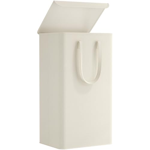 Lifewit 100L Laundry Hamper, Laundry Basket with Lid, Collapsible Clothes Storage with Easy Carry Handles, Thin Hampers for Bathroom Laundry Room Dorm, White - color: White, size: 100L