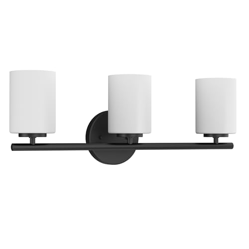 Progress Lighting 3-Light Etched Glass Modern Bath Vanity Light, Replay Collection, Indoor, P2159-31, Textured Black - color: Textured Black, size: 3-Light