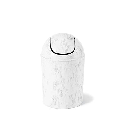 Umbra 1.25 Gallon Mini Waste Can with Removable Swing-Top Lid - Small Garbage Bin for Kitchen, Bathroom, Bedroom, Office - Compact Trash Can Fit Under Tables & Counters - White Marble - color: White Marble