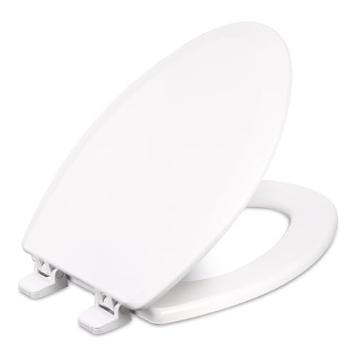 Centoco Elongated Toilet Seat, Slow Close, Wood Core/Plastic Finish, Crane | Cotton/Bright White, Heavy-Duty Wood Core with Plastic Scratch-Resistant Finish, Made in the USA, 900SC-301 - color: Crane White, size: Slow Close Elongated