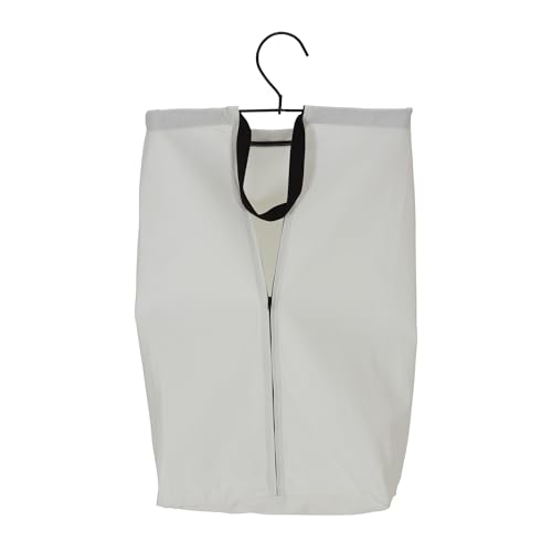 Household Essentials Door Hanging Laundry Bag in Washable Canvas with Loop Handle, White with Black Trim - color: White/Black