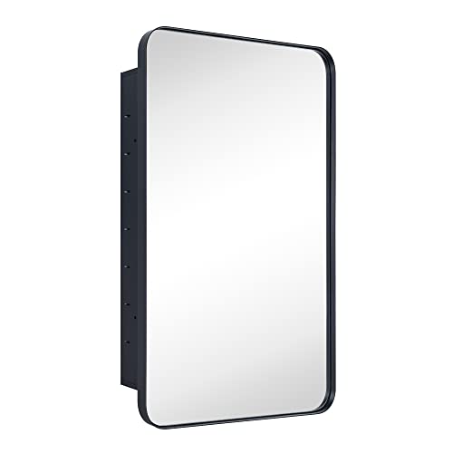Matt Black Rectangle Recessed Bathroom Medicine Cabinet with Mirror Stainless Steel Metal Framed Rounded Rectangular Bathroom Cabinet with Mirror 20x30'' - color: Matt Black, size: 20'' x 30''