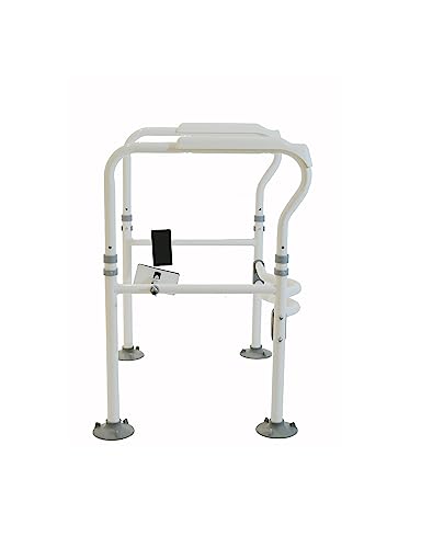 Freestanding Toilet Safety Rail - Adjustable Width and Height to fit Any Toilet, Toilet e for Seniors and Foldable Grab with Padded Handles (White) - color: White