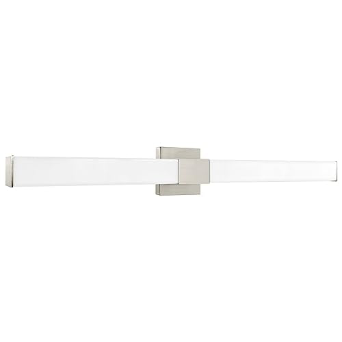 LUXRITE LED Bathroom Vanity Light Fixtures Square 48 Inch Brushed Nickel 5 CCT 2700K-5000K Selectable Over Mirror Vanity Lights Modern Wall Light Bar 38W 2800 Lumens CRI 90 Dimmable Damp Rated ETL