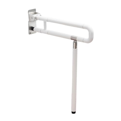 24.4 Inch Handicap Grab Bars, Toilet Support Rail Foldable Shower Grab Bars, Foldable Toilet Grab Bar with Particle Texture, Flip-Up Toilet Safety Rail with Legs for Elderly Disabled White