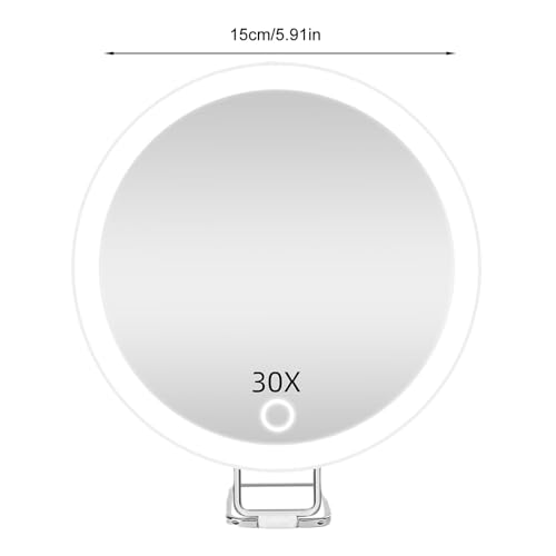 Magnifying Mirror with Light 30x, Lighted Rechargeable Adjustable Brightness Handheld Makeup Mirror with Suction Cup,Foldable Dimmable Portable Travel Mirrors for Wall Tabletop Desk Bathroom