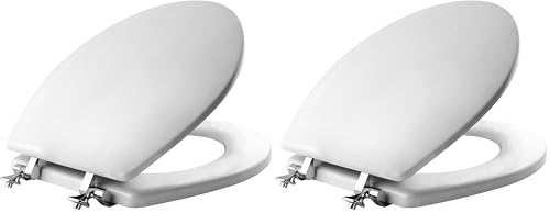 MAYFAIR 844CP 000 Edgewater Toilet Seat with Chrome Hinges will Never Come Loose, ROUND, Durable Enameled Wood, White (Pack of 2) - size: Round (Pack of 2), style: Chrome Hinge