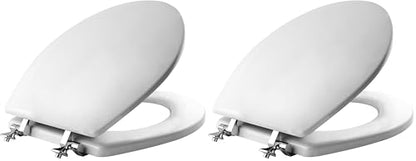MAYFAIR 844CP 000 Edgewater Toilet Seat with Chrome Hinges will Never Come Loose, ROUND, Durable Enameled Wood, White (Pack of 2) - size: Round (Pack of 2), style: Chrome Hinge