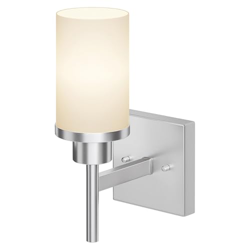 Bathroom Light Fixtures Brushed Nickel Vanity Lights with White Frosted Glass Shade, Wall Lamp for Mirror Kitchen Bedroom Living Room Porch T001BR-L1 - color: Brushed Nickel, size: 1-Light