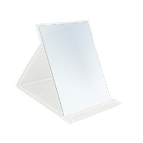6x8 Inches Makeup Mirror, Portable PU Leather Folding Desktop Vanity Mirror with Adjustable Stand for Vanity Table, Office, Travel (M, White) - color: White, size: 8"L x 6"W