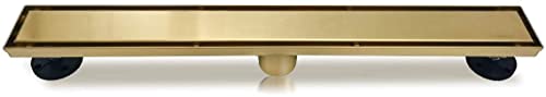 Neodrain 40" Gold Linear Shower Drain,2-in-1 Flat& Tile Insert Cover | 304 Stainless Steel,Fast Drainage, Durable,Rectangle Shower Floor Drain with Adjustable Feet,Hair Strainer,Fits Bathrooms - color: Golden, size: 40 In