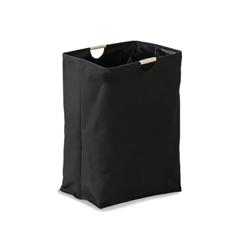 Collapsible Laundry Hamper Bag with Wooden Handles - 55L/14.5 Gallon Large Capacity Waterproof Oxford Cloth Storage Basket, Freestanding No Wire Frame, for Dorm Room, Bedroom, Bathroom (Large-Black) - size: Large-Black