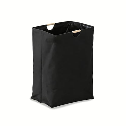 Collapsible Laundry Hamper Bag with Wooden Handles - 55L/14.5 Gallon Large Capacity Waterproof Oxford Cloth Storage Basket, Freestanding No Wire Frame, for Dorm Room, Bedroom, Bathroom (Large-Black) - size: Large-Black