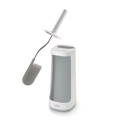 Joseph Joseph Flex Plus - Smart Hygienic Silicone Toilet Brush with Storage Bay Caddy, flexible, anti-drip, anti-clog deep clean head - Large, White/Grey