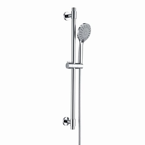 Adjustable 30-Inch Shower Slide Bar with 5-Function Handheld Shower Head, Stainless Steel Wall Mount Shower Slide Bar Set with Extra Hose (Chrome) - color: Chrome