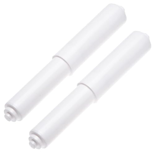 2 Pack White Toilet Paper Holder Spring Loaded Roller Replacement Rod | Universal fit for most toilet paper holders. Strong spring for secure hold. Easy snap-in installation.