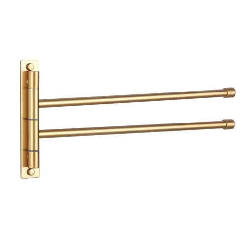 GERZWY Bathroom Swing Arm Towel Bars 2-Arm Wall Mount Stainless Steel Bath Towel Rack Hanger Towel Holder Organizer Gold Finished HYG02-BE - color: Gold