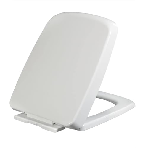 Quick Release Rectangular Soft Close Toilet Seat with Easy Cleaning, Top Fixing & Adjustable Hinges, White Plastic Cover, 03b - size: 06b