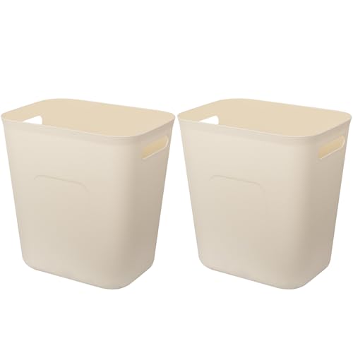 Plastic Small Bathroom Trash Can Wastebasket, 3.5 Gallon, Beige, 2 Pack | Compact Sturdy Garbage Can for Bathroom, Laundry Room, Kitchen, Office, Kids Room, Dorm, Durable, Easy to Clean - color: Beige, size: 3.5 Gallon/2 Pack