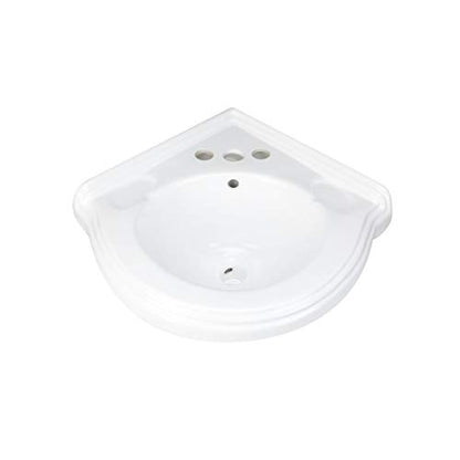Renovators Supply Manufacturing Portsmouth 22 Inch Corner Wall Mount Bathroom Sink White Grade A Vitreous China Space Saving Floating Lavatory with Overflow 4 Inch Centerset Faucet Sink Only