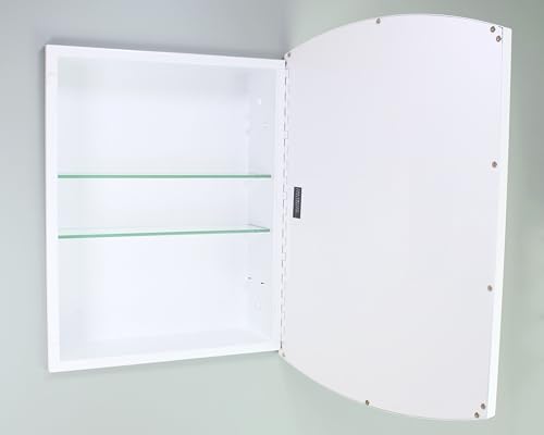 16x20 Harper Crescent Metal Framed Rectangle Recessed Bathroom Medicine Cabinet, Arced Mirror, 14x18 in-Wall Opening, Adjustable Glass Shelves, Magnet Close, White - color: White, size: 16x20