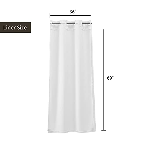 River Dream 36" W Stall Waffle No Hook Shower Curtain with Snap-in Liner,Cotton Blend Fabric Shower Curtain for Bathroom, White,36Wx74L