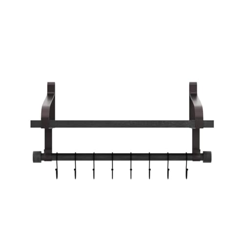 Love-KANKEI 17.3" Floating Wall Shelf Wood/Bracket,Coffee Bar,Black/Brown | Spice Rack,Towel Bar/8 Hooks,40 Lbs/shelf,Easy to Install,For Kitchen,Bathroom,Living Room,Bedroom,Office,Entryway Display - color: Black/Brown