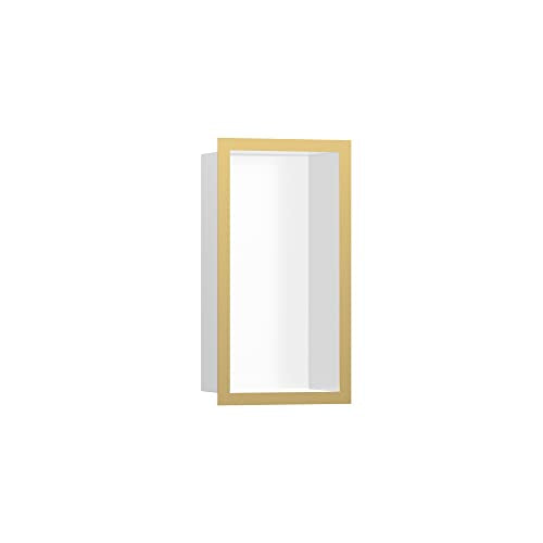 hansgrohe XtraStoris Individual Recessed Wall Niche Matte White with Design Frame 12"x 6"x 4" in Polished Gold Optic, 56096990 - color: Polished Gold Optic