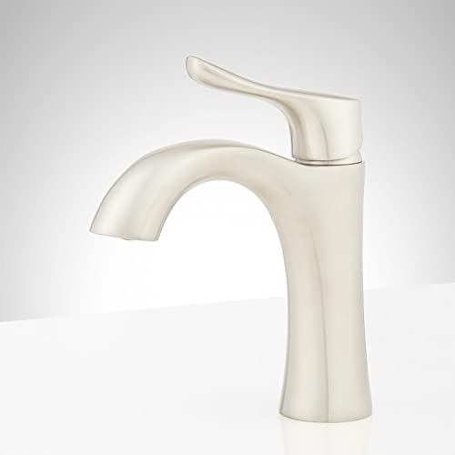 Signature Hardware 447940 Provincetown 1.2 GPM Single Hole Bathroom Faucet with Metal Lever Handle and Pop-Up Drain Assembly | Includes - Pop-Up Drain Assembly - Brushed Nickel