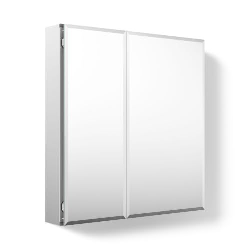 Kohler CB-CLC2526FS Bathroom Medicine Cabinet with Mirror, Beveled Mirror Doors, Adjustable Shelves, Rectangular Beveled Edge, 25 in. W x 26 in. H - size: 25 in. x 26 in., style: Beveled Edge