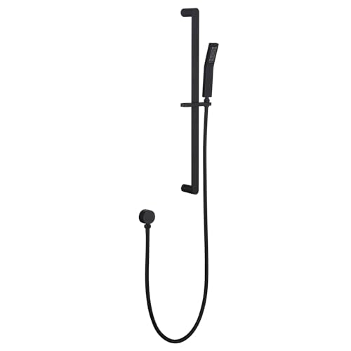 Shower Slide Bar Handheld Shower Head with Hose, Bathroom Showerhead with Handle Spray, High Pressure Shower Slide Bar Height Adjustable with 59.06 Inch Stainless Steel Hose Matte Black - color: Matte Black-Square