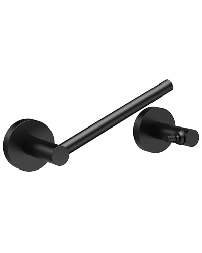 RUACQ Matte Black Toilet Paper Holder Wall Mount for Bathroom | Dual-Post Pivoting Tissue Roll Holder, SUS304 Stainless Steel, Screw-in with Round Base, Rustproof, for Hotel Apartments - color: Matte Black, size: Wall Mounted