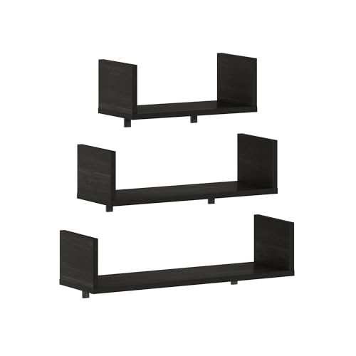 U-Shape Set of 3 Rectangular Wall Mounted Shelves, Wall Shelf Set with 11.7 x 15.7 x 18.9 Width, Floating Shelves for Wall, for Home Office, Living Room, Bathroom, Espresso - color: Espresso