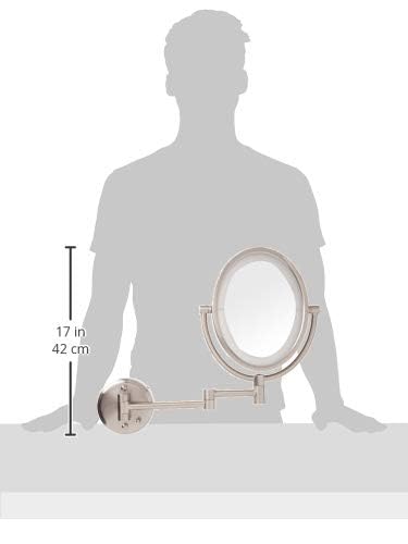 JERDON Hardwired Wall-Mount Makeup Mirror - 10X/15X - Nickel - HL9515NLD | Two-Sided 8" x 10" Oval Frame, 14" Wall Arm, LED, Direct Wire - color: Nickel Direct Wire