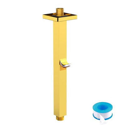 Enga Brass 12 Inch Ceiling Mount Shower Arm and Flange, Square Rain Shower Head Arm, Bright Gold - color: Polished Gold, style: 12 Inch