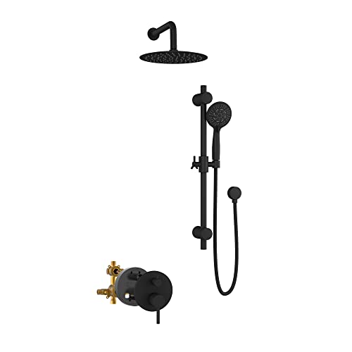 Refuge Rain Shower Head with Handheld Spray Combo - Matte Black Finish - 10" Rainfall Shower Head with Handheld Combo | Adjustable Slide Bar | 5-Function Handshower | Tru-Temp Valve | 2.5 GPM - color: Matte Black, size: 2.5 GPM