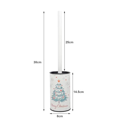 Toilet Brush and Holder Set, Stainless Steel, Round Base and Long Handle for Bathroom Deep Cleaning, Drip-Proof, Space Saving for Storag - color: Christmas Tree