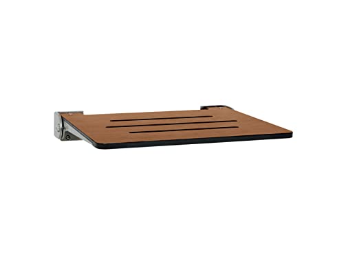 Seachrome 18 inch Silhouette Slimline Folding Wall Mount Shower Bench Seat, Rustic Teak Seat with Silver Frame - color: Rustic Teak Seat With Silver Frame