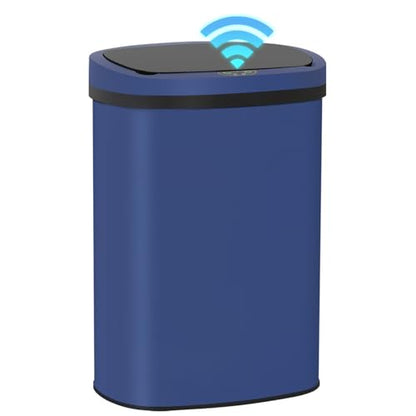 PayLessHere | 13 Gallon Stainless Steel Trash Can | Deep Blue | Automatic Touchless Lid with Motion Sensor | Kitchen Garbage Can with Waterproof Design | for Home, Office, Bathroom | Pack of 1 - color: Deep Blue Stainless Steel