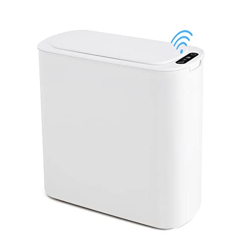 Cesun Automatic Small Bathroom Trash Can with Lid, 2.6 Gallon, White | Motion Sensor, Plastic, Touchless, Odor Control, Smart Garbage Can, Battery Operated, Manual Button, for Office/RV/Bedroom - color: White