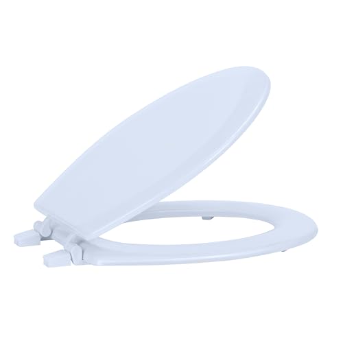 PowerSellerUSA Vinyl Round Soft Toilet Seat, Adjustable Hinges Toilet Seats with Non Slip Grip Tight Bumpers, Standard Heavy Duty Plastic Bathroom Toilet Seat Close Lid Set, White - color: White - Vinyl, size: 17" Standard